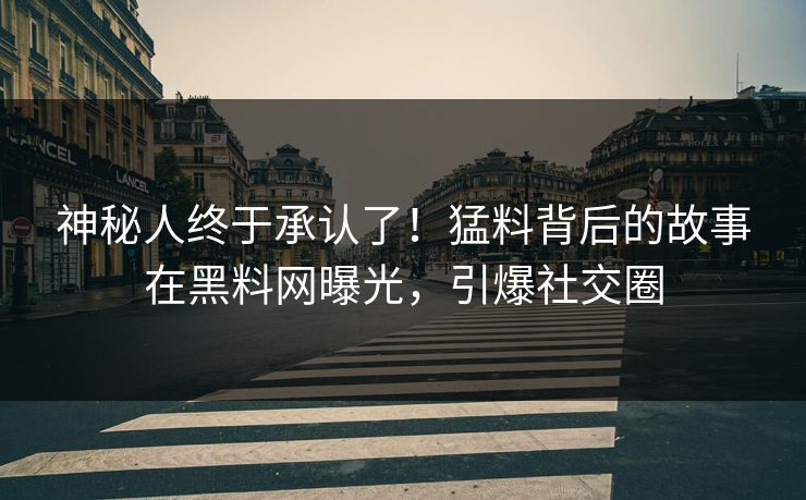 神秘人终于承认了！猛料背后的故事在黑料网曝光，引爆社交圈