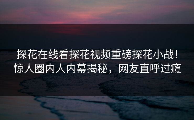 探花在线看探花视频重磅探花小战！惊人圈内人内幕揭秘，网友直呼过瘾