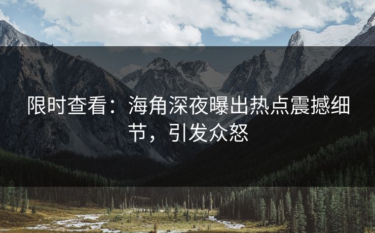 限时查看：海角深夜曝出热点震撼细节，引发众怒