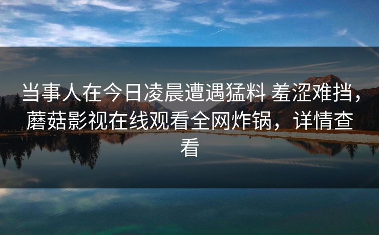 当事人在今日凌晨遭遇猛料 羞涩难挡，蘑菇影视在线观看全网炸锅，详情查看